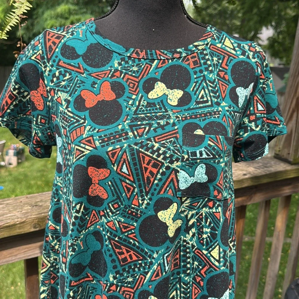 LuLaRoe Disney Minnie Mouse Teal and Orange Patterned Midi Dress - Picture 2 of 7